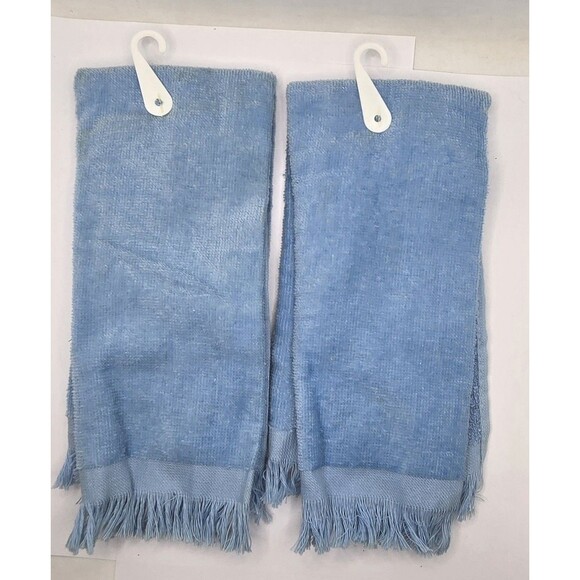 Vintage Kmart Pair Of Christmas Finger Towels Fringed Silver Reindeer - Picture 2 of 3